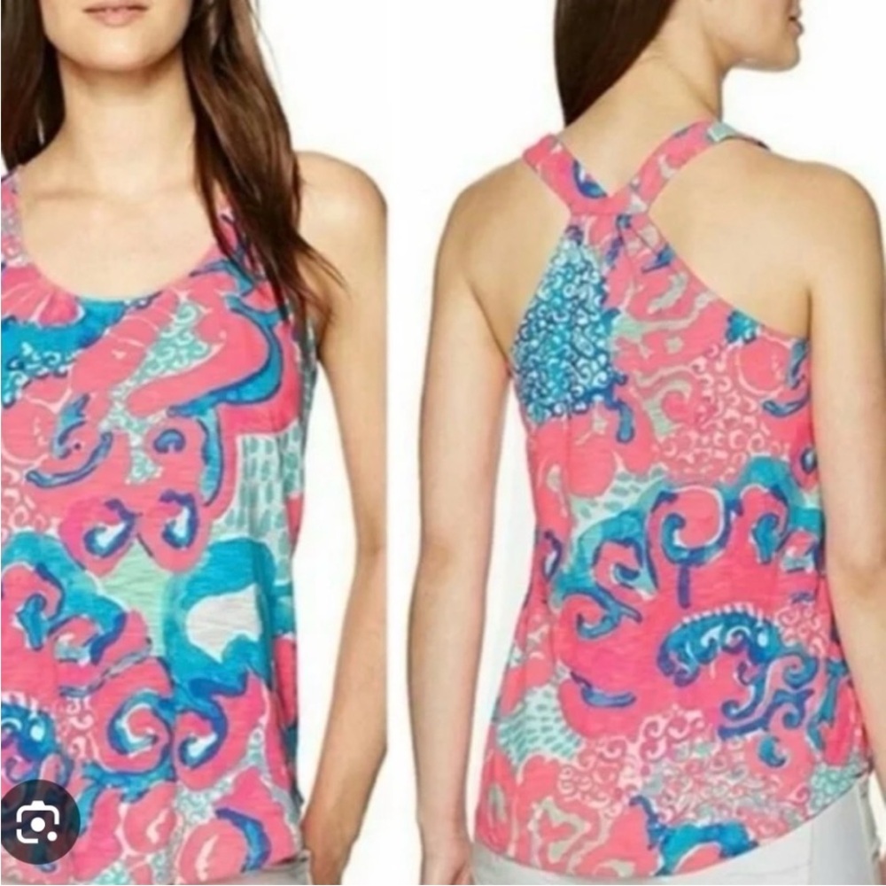 🌺 Lilly Pulitzer Cordelia Top Coral Reef I’m So Jelly Women’s Size S - EUC